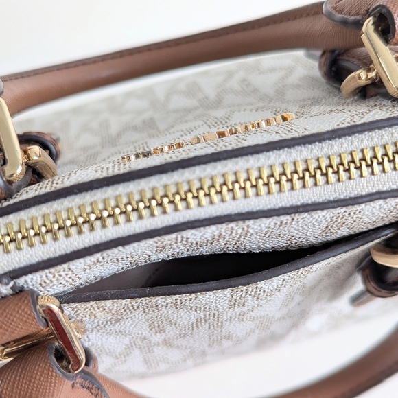 Michael Kors Ciara Medium Logo Printed Coated Canvas Leather Satchel Cream Brown - Picture 5 of 15